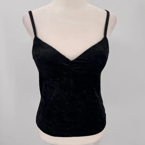 One Step Up Y2K Black Velvet Cami Tank Top Formed Cups Vintage 90s Whimsigoth Sexy Large - Image 2