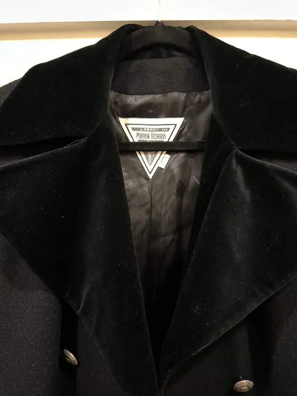Marvin Richards Vintage Long Wool Coat Double Breasted Black Fur Collar Size 2 - Image 4