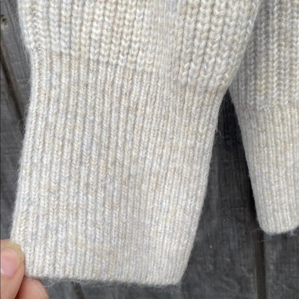 New 1X FRYE AND CO. Cream Textured Knit Crew Neck Sweater Key Hole Tie Collar - Image 4