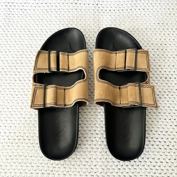 MNG Mango Black Tan Double Buckle Slide Suede Strap Sandals 37 - Image 5