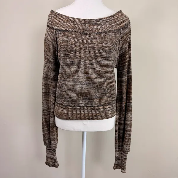 Free People Sugar Rush Off‎ The Shoulder Sweater Long Sleeve Cropped - Image 3