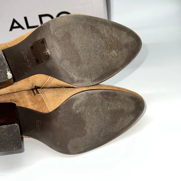 ALDO Blanka Women's Tan/Brown Suede Ankle Booties w/Stacked Wooden Heel-Size 7.5 - Image 9
