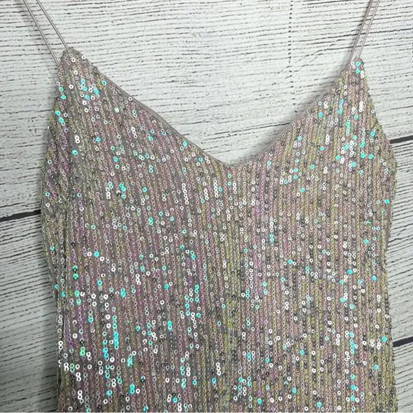 Iridescent Blush Sequin Sparkle Mini Slip Dress Size Small Party Glam Cocktail - Image 5