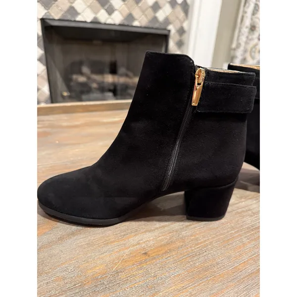Ron White Jozie Weatherproof Black Suede Booties‎ Gold Buckle EU 35.5 US 5.5 - Image 6