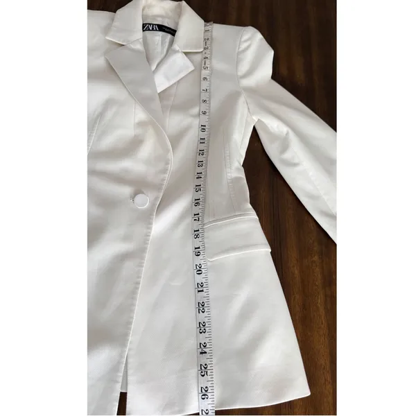 Zara Womens Cream White‎ Satin Lapel Tailored Single Button Blazer XS - Image 12