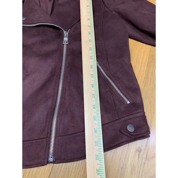 LOFT‎ Womens Burgundy Faux Suede Moto Jacket Wine Biker Coat Fall Size Medium - Image 4