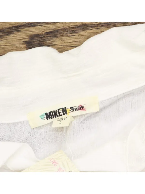 NWT Miken Cherry Embroidered Button-Down Cover-Up Shirt I2992PUXH White Multi L - Image 7