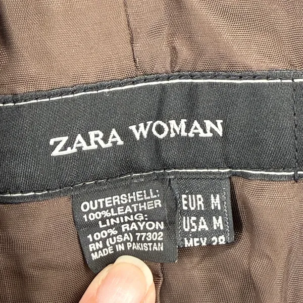 ZARA WOMAN Brown‎ Leather Blazer Jacket Button Front Outerwear Size Medium - Image 2