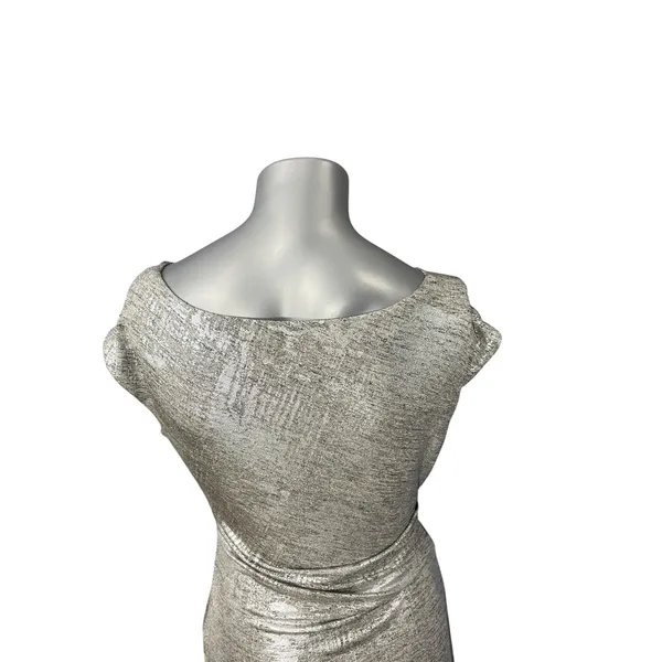 Vince Camuto Women's Silver Metallic Ruched Mini Dress 6 Sheath Cowl Neck - Image 6