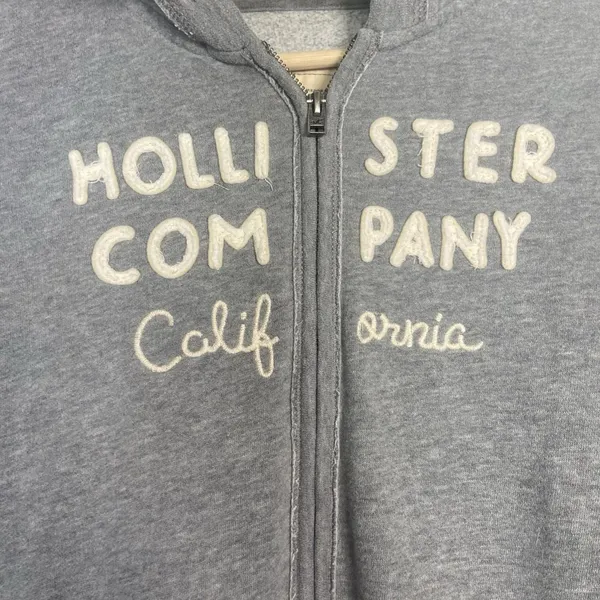Hollister Y2K Full Zip Gray Sweatshirt Jacket Womens‎ Medium Hooded 90s Preppy - Image 2