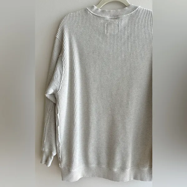 aerie Waffle Knit Long Sleeve Lounge Tee, Beige, Size Medium - Image 15