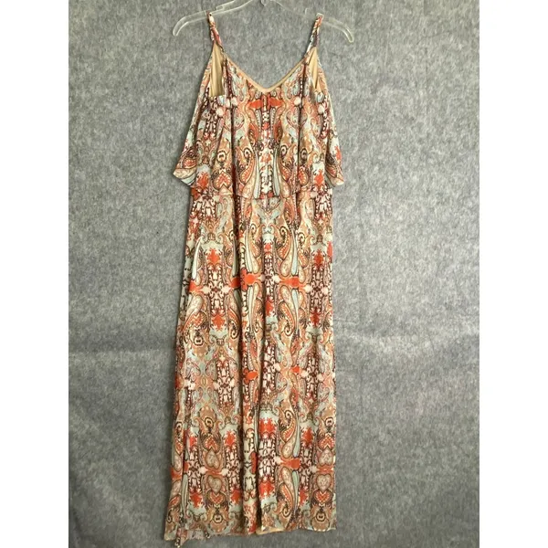 Vintage Tanner 100% Silk Paisley Slip Dress Size 2 Orange Brown Boho - Image 8