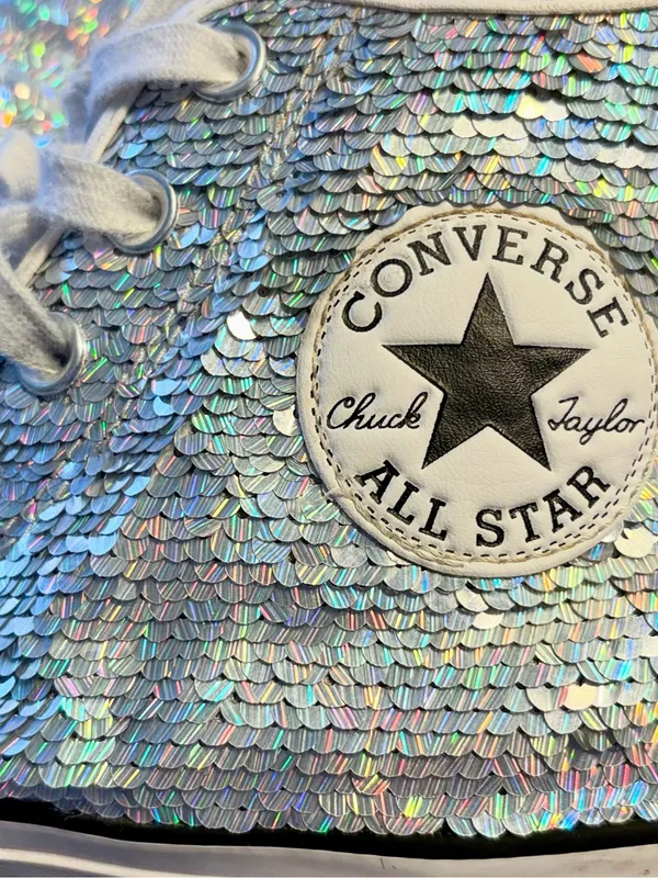 Converse Chuck Taylor All Star Silver Sequin High Tops. Rare Limited Edition. - Image 2