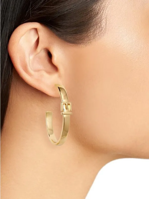 ALLSAINTS Gold Tone Buckle Hoop Earrings - McBling Baddie - Image 5