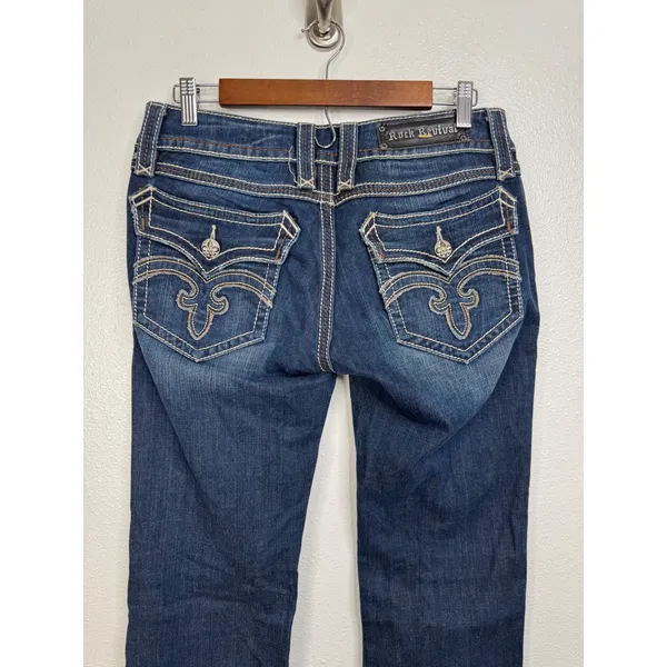Rock Revival Debbie Bootcut Jeans Dark Wash Embroidered‎ Flap Pocket Size 30 - Image 4