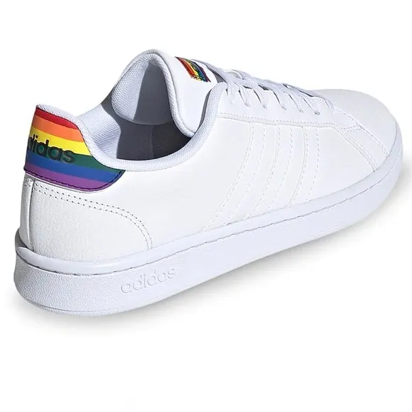Adidas Grand Court Pride Sneakers White Rainbow Heel Women’s Size 7.5 Cloudfoam - Image 2