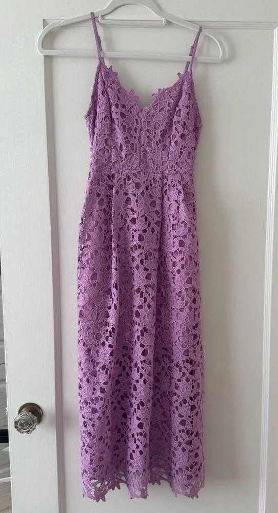 ASTR The Label Spaghetti Strap Lace Purple Midi Dress Cocktail Party Wedding XS - Image 2