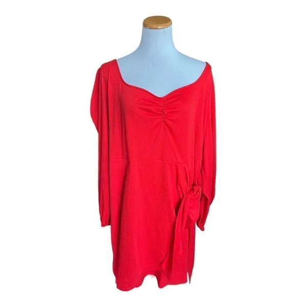 NWOT Womens Ava & Viv Balloon Long Sleeve Runway Red Wrap Dress - Sz 2X - Image 2