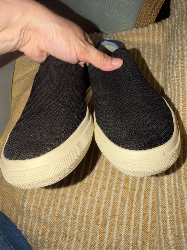 Rothy's M 7.5 W 9 Black Slip-On Loafers with White Sole and Blue Heel Accent - Image 5