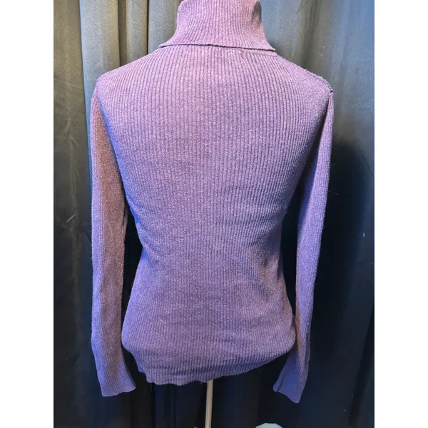 Purple Ribbed Knit Turtleneck Sweater Long Sleeve‎ Form Fitting Pullover Top Size 6 - Image 5