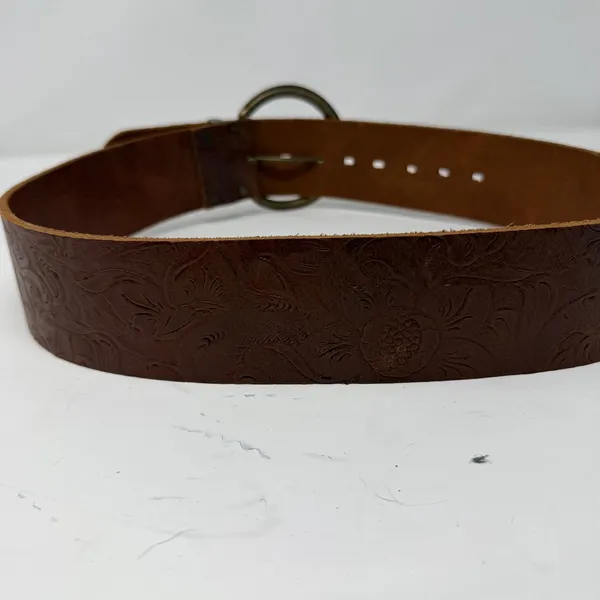 Antoniazzi Firenze Floral Embossed Leather Round Buckle Belt Brown Womens Size M - Image 5