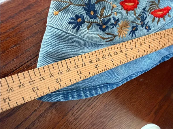 Vintage 90s Blue Denim Cotton Floral Embroidered Bucket Hat Boho Cottage - Image 7