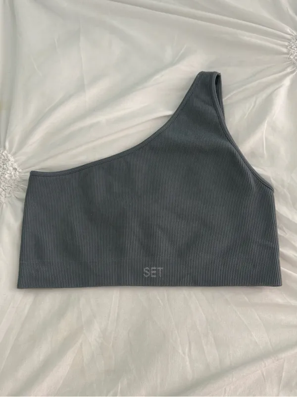 Set Active Sculptflex Ribbed One Shoulder Sports Bra in Slate - Image 2