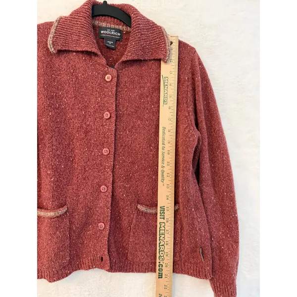 Woolrich Cardigan Sweater Womens Medium Red Wool Blend Button Front Collared - Image 8