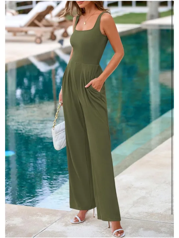 NEW Ribbed Sleeveless Jumpsuit Square Neck Wide Leg XL - Image 5