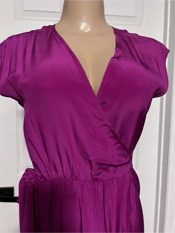 Diane Von Furstenberg Fuchsia Wrap 100% silk Midi Dress size 6 DVF FLAWED - Image 3
