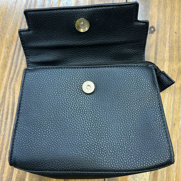 Black Textured Faux Leather Small Satchel Handbag Purse 8 x 6.5 Inch - Image 3
