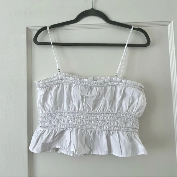 Madewell Smocked Button-Front Top in Poplin in Eyelet White Size Small NWT - Image 9