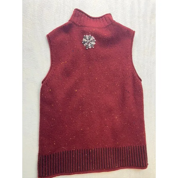 Hannah‎ Womens Large Red Wool Blend Snowflake Full Zip Sweater Vest Mock Neck - Image 8