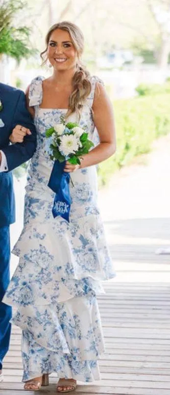 Blue & White Bridesmaid Dress - Image 2