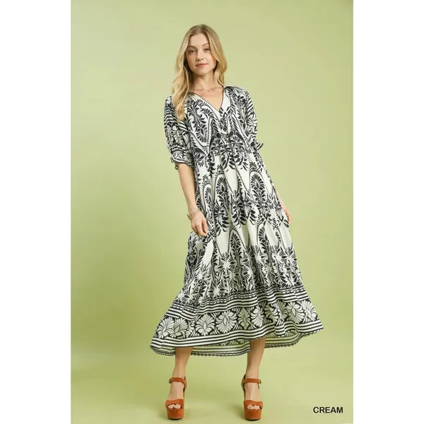 Umgee Two tone Border Print Midi Dress - Cream - Medium - Image 2