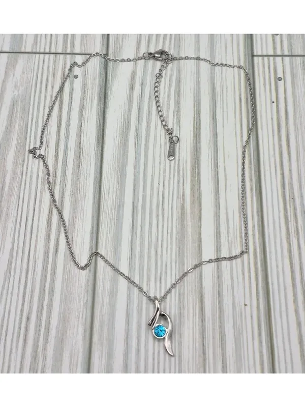 NWOT Silver Tone Pendant Necklace Stainless Steel 18" Blue December Birthstone - Image 7