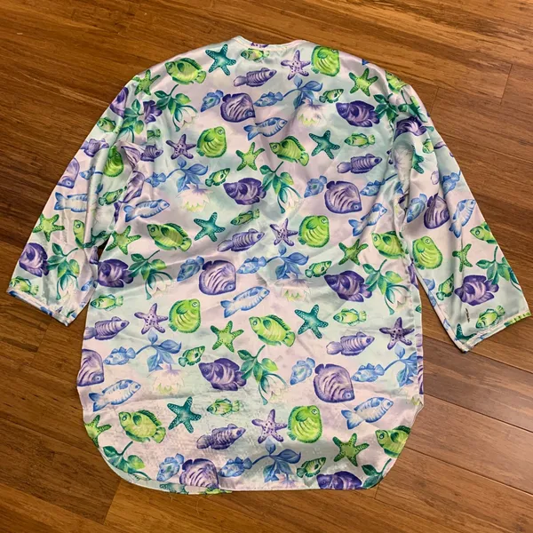 Victorias Secret Satin‎ Sleep Shirt Womens XS Fish Starfish Button Down Pajama - Image 4