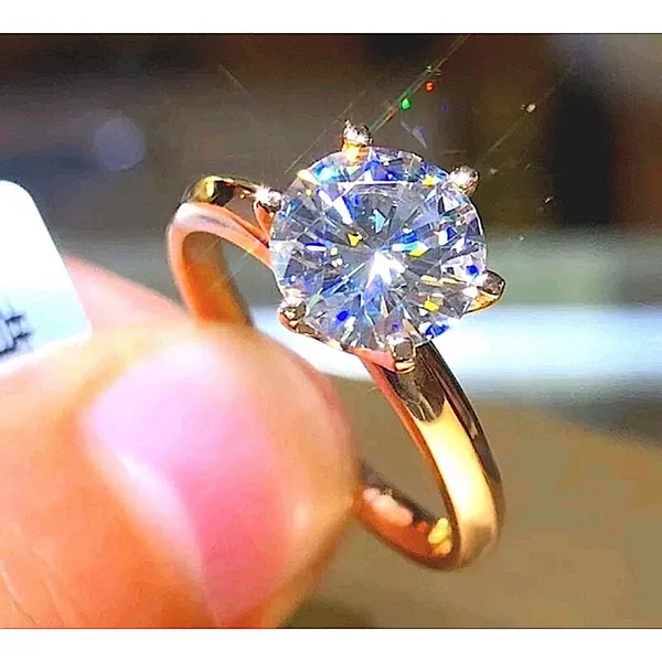 Boutique NEW 2 Ct Solitaire Simulated Diamond 14k Gold Plated S925‎ Engagement Ring - Image 3