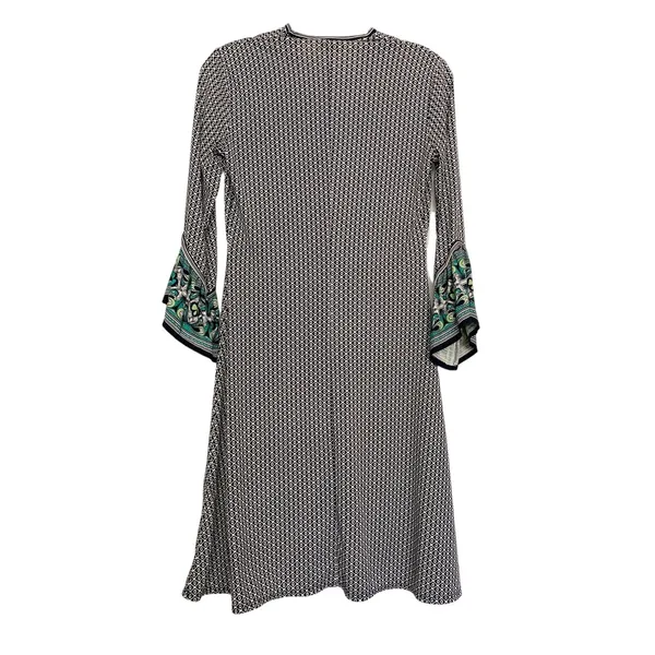 Max Studio Womens‎ XS Navy Geometric V-Neck Bell Sleeve Paisley Knit Dress - Image 2