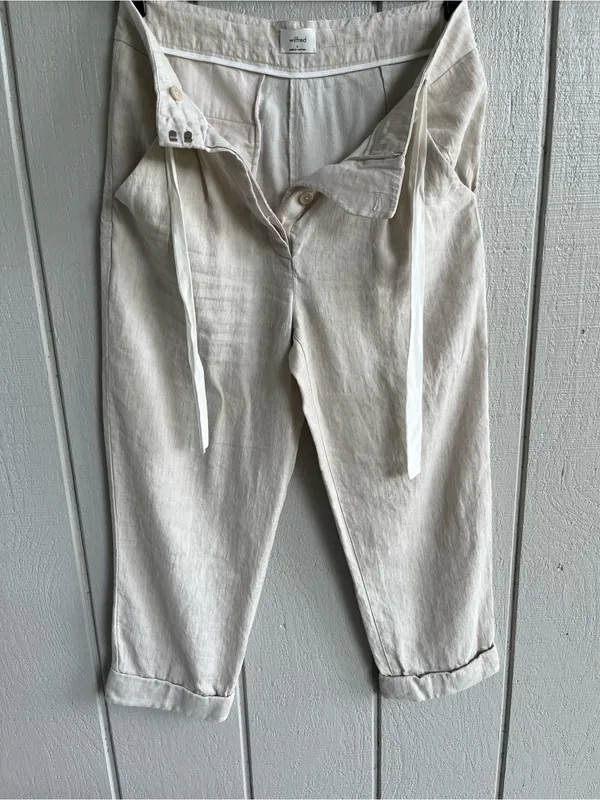 Aritzia Wilfred Linen Blend Cropped Trousers in Cream Size S - Image 2