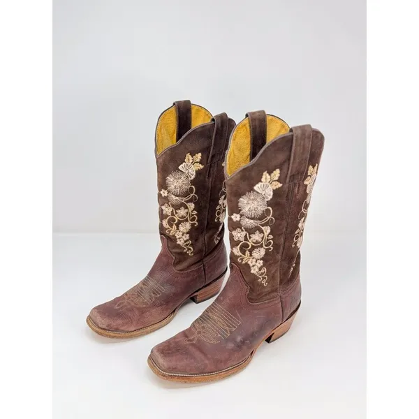 Toro Moro Womens Western Boots Brown Leather Floral Square Cowgirl Rodeo US 4.5 - Image 4