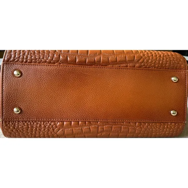 Brown Croc Embossed Satchel Handbag Crossbody Tote Purse Structured Bag - Image 10