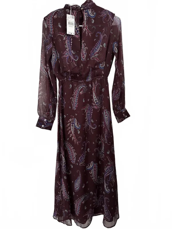 Mango Long Sleeve Flowy Paisley-Print Dress Midi Sandy Maroon NWT Size 2/XS - Image 8
