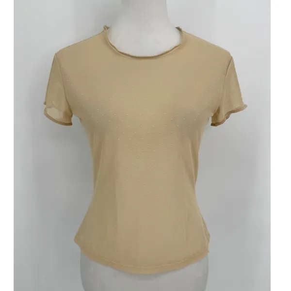 Ralph Lauren Pointelle Mesh Short‎ Sleeve Tee Small Beige Y2K Minimalist Chic - Image 8