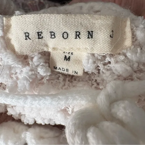 Reborn J Women’s Striped Popcorn Knit Hooded Sweater Peach Ivory Medium - Image 4