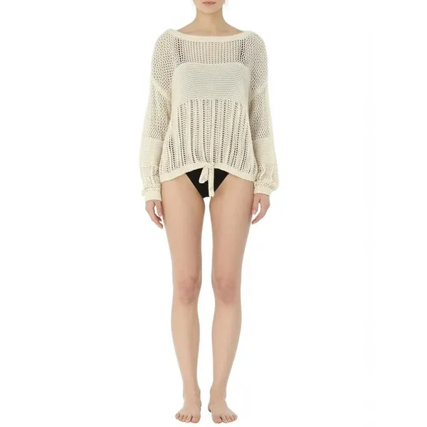 American Eagle Sweater Womens Size S Off-White Tie Front Open Knit Bohemian‎ - Image 3