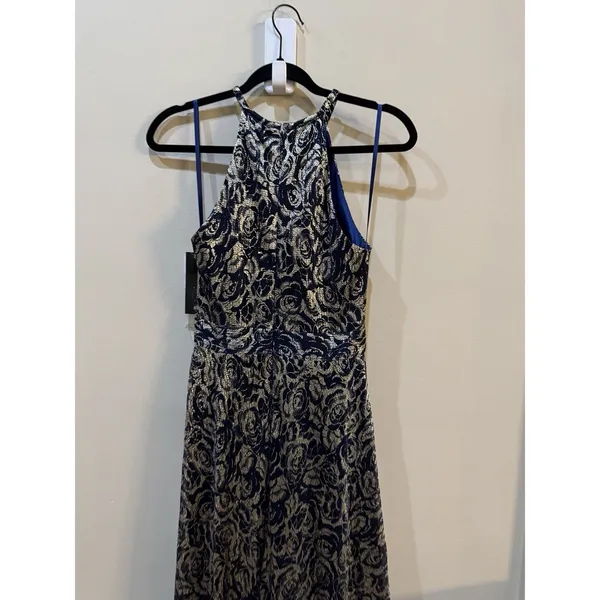 Betsy‎ And Adam Metallic Floral Jacquard Dress Size 2 Slit Halter - Image 7