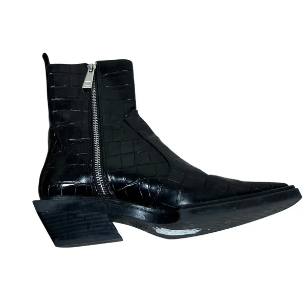 Zara Croc Embossed Square Toe Ankle Boots Black Architectural Heel Size 38 / 7.5 - Image 7
