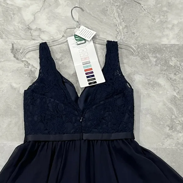 Mori Lee 31054 Bridesmaid Dress Size‎ 10 Navy Blue Lace with Matching Chiffon - Image 4