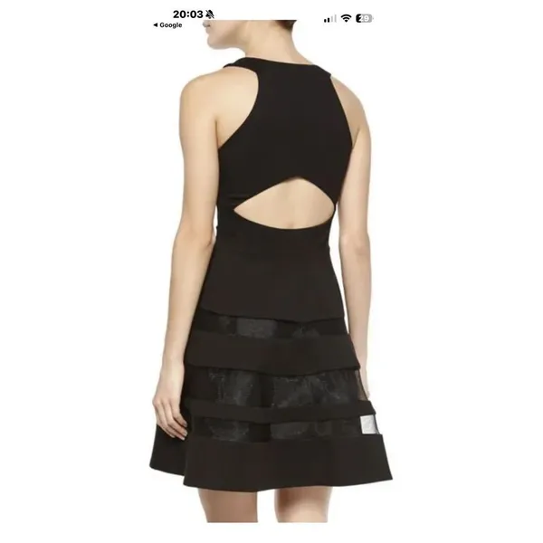 Parker $330 MSRP Black Mesh Cutout Fit & Flare Conner Party Dress Size Small - Image 2
